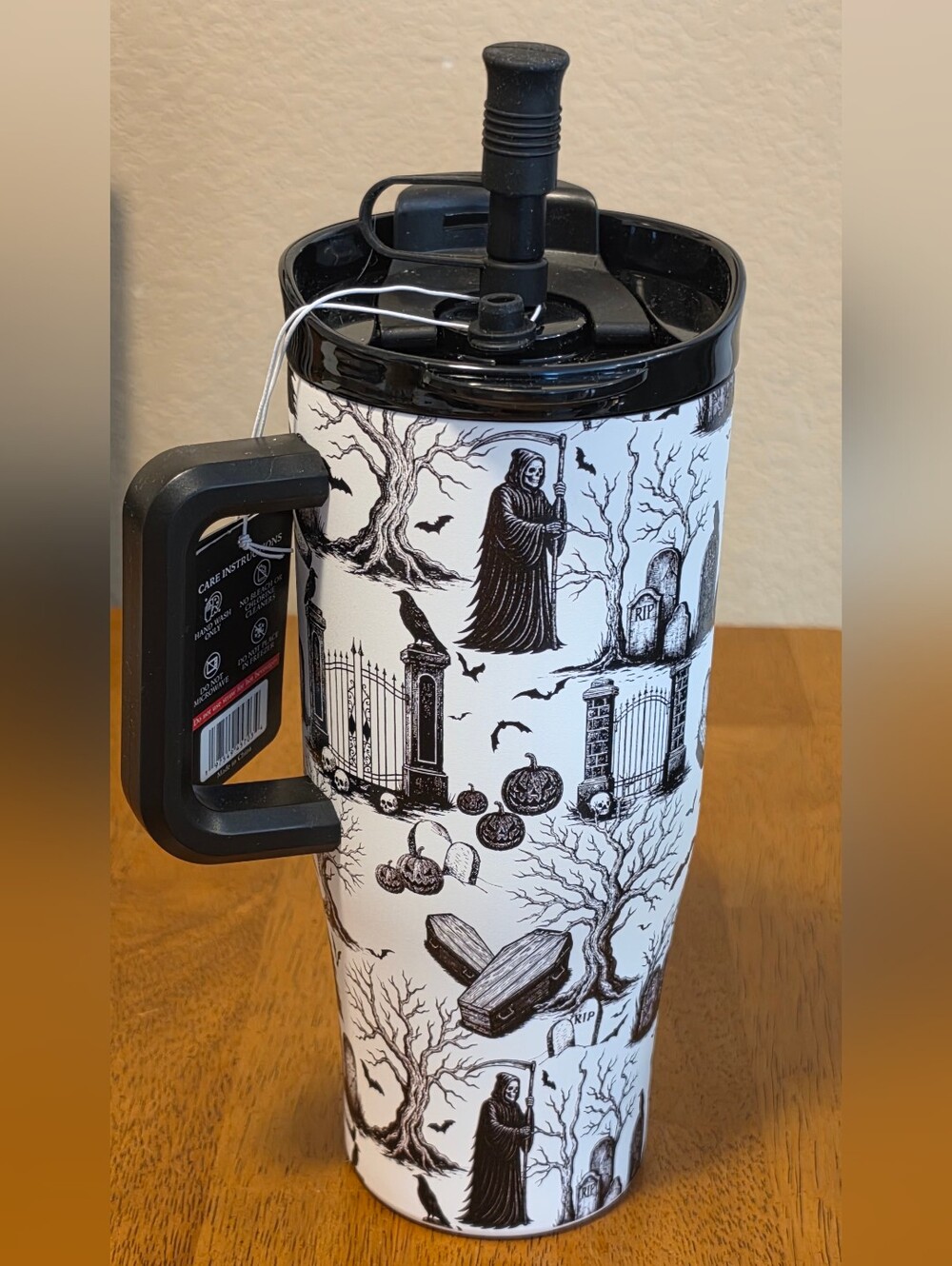 Spooky Graveyard Cemetary Insulated Travel Tumbler - Black & White NWT
